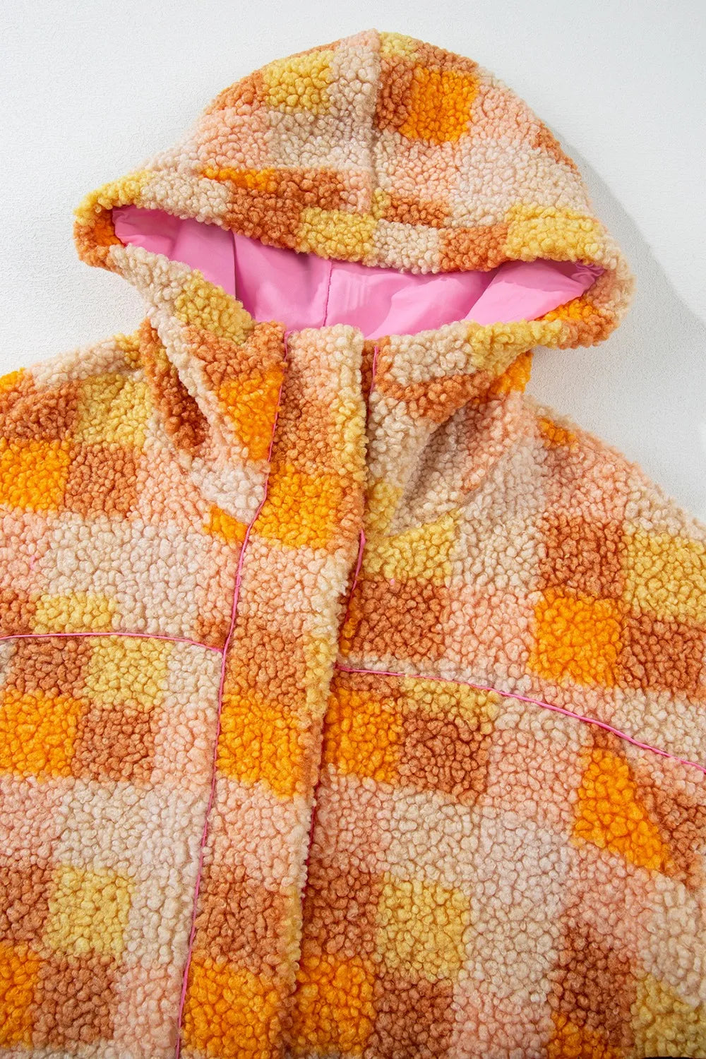 Checkered Sherpa Hooded Jacket in Tangerine view 8