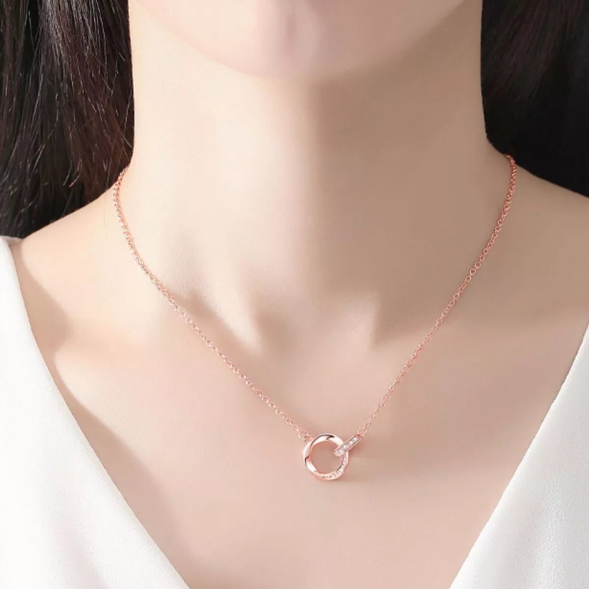 18K rose gold plated sterling silver necklace laid flat