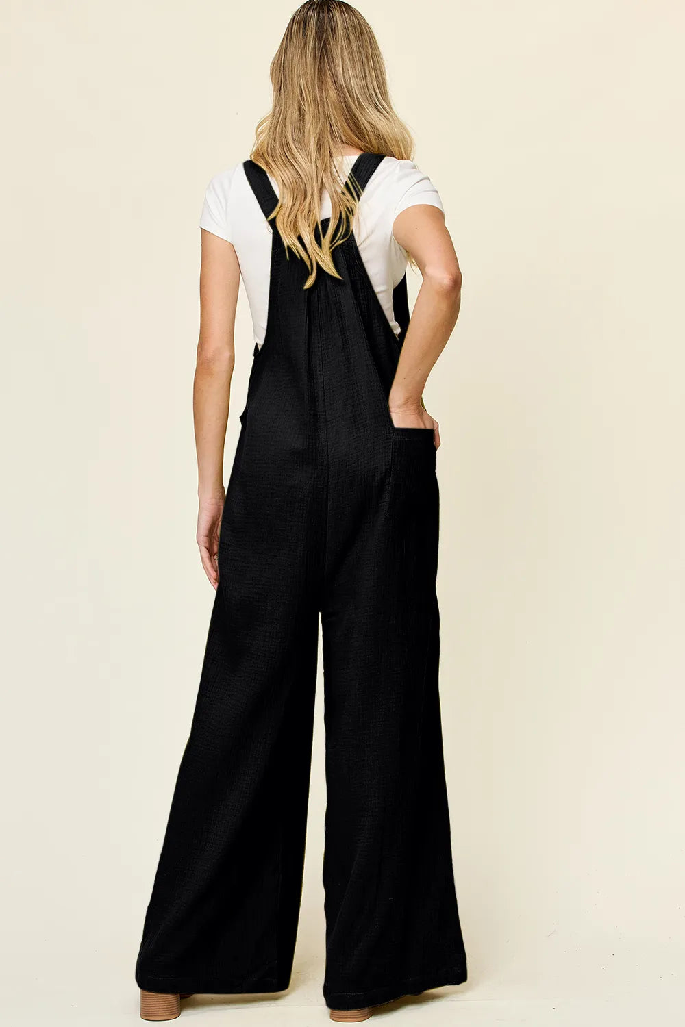 Wide leg cotton overalls back detail