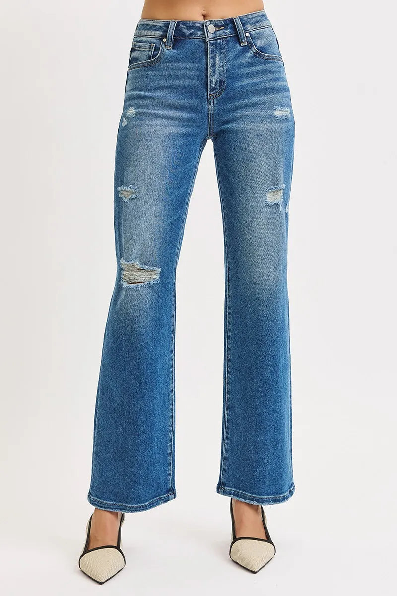 RISEN high rise ankle straight distressed jeans front view