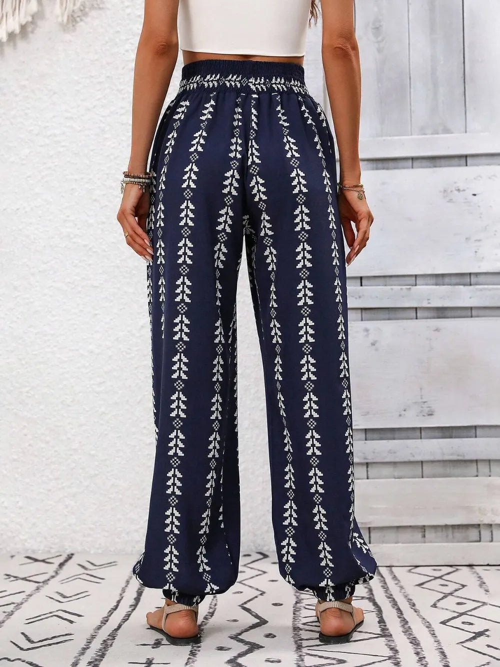 Tie waist printed high waist pants side view