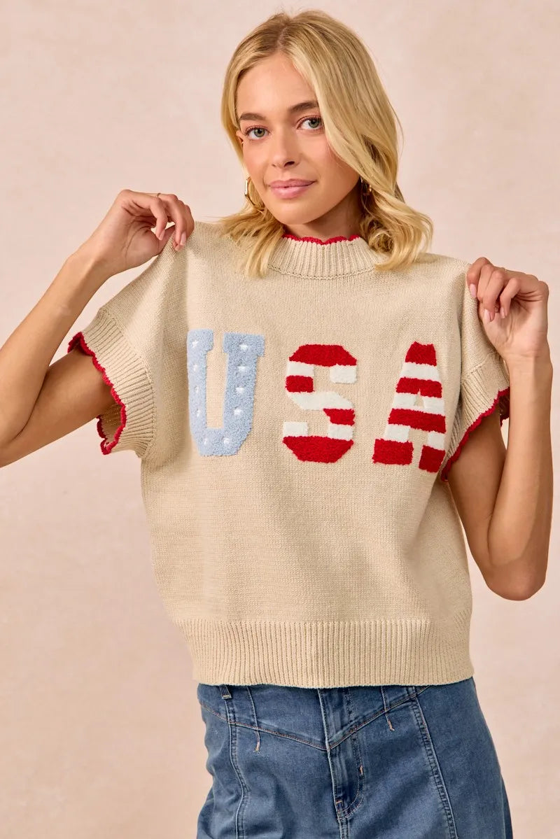 BiBi USA Patchwork Sweater Vest Top With Contrast Detail - Fashorio