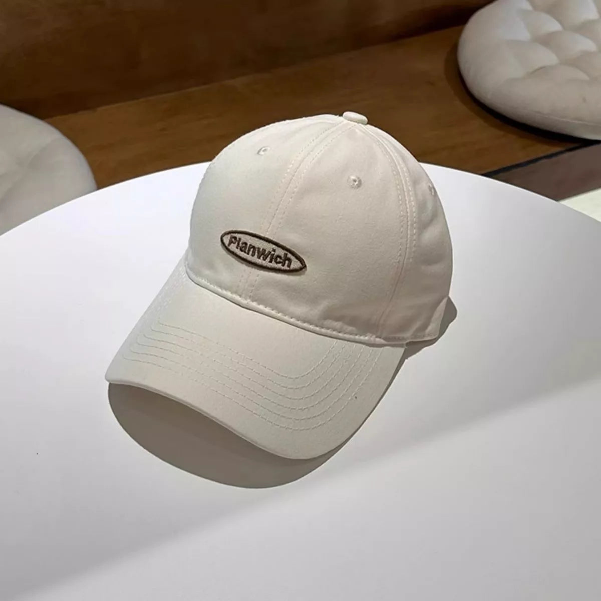 Cream white cotton cap with curved brim