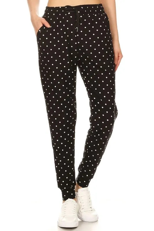 Leggings Depot Full Size Buttery Soft Polka Dot Joggers with Drawstring Plus Size MULTI - Fashorio