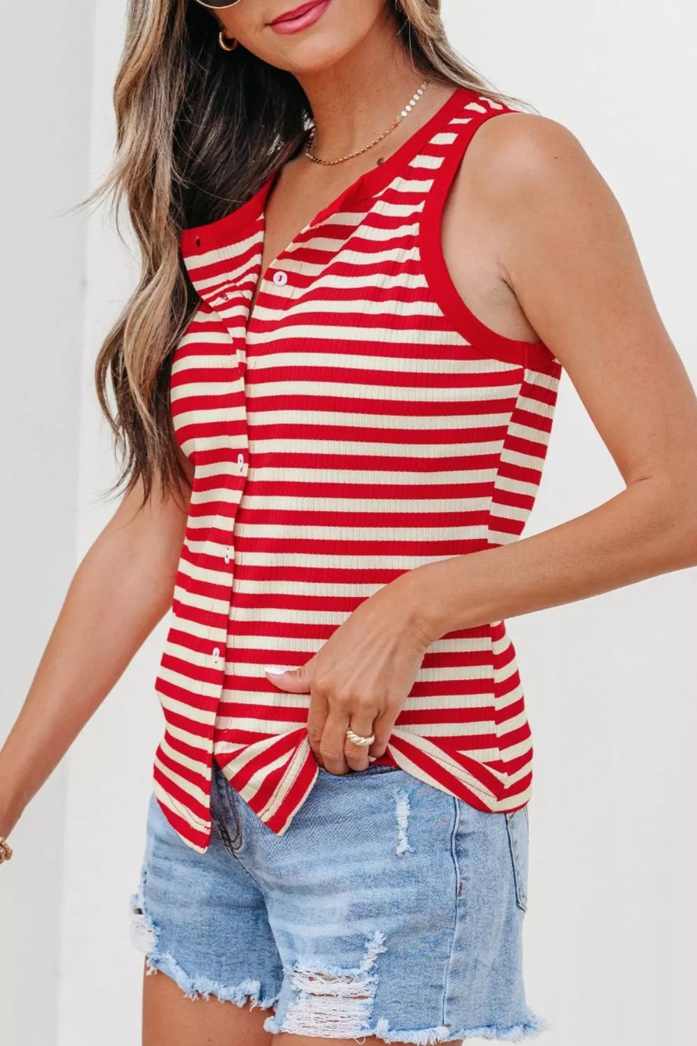 Buttoned tank top back view