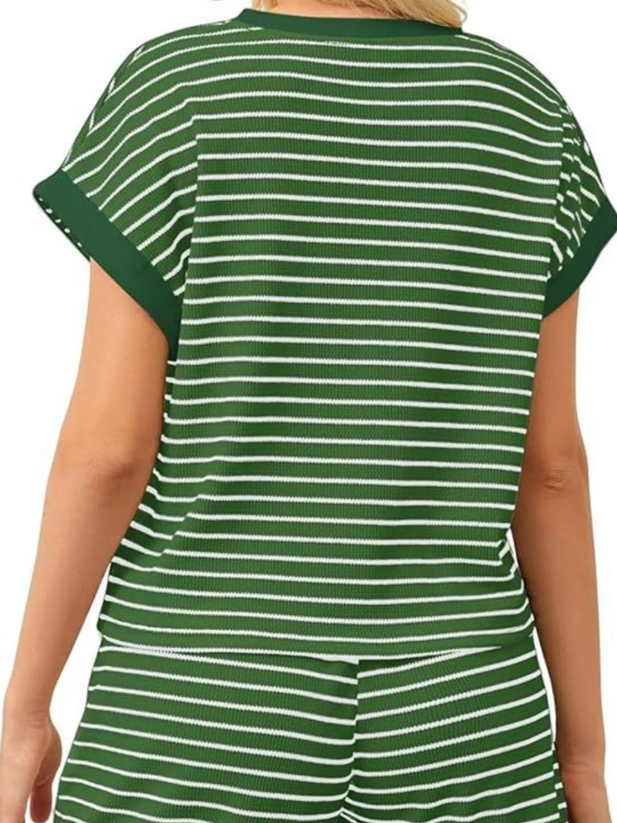 Striped Round Neck Top and Shorts Set Plus Size, view 12