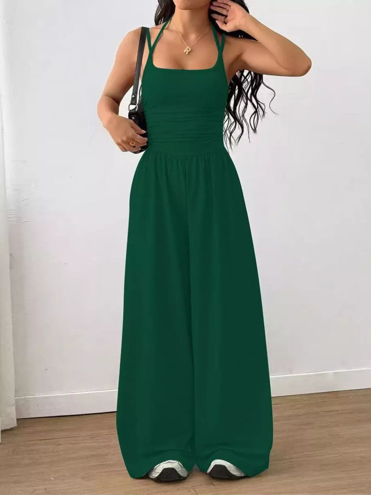 Spaghetti strap jumpsuit fabric detail