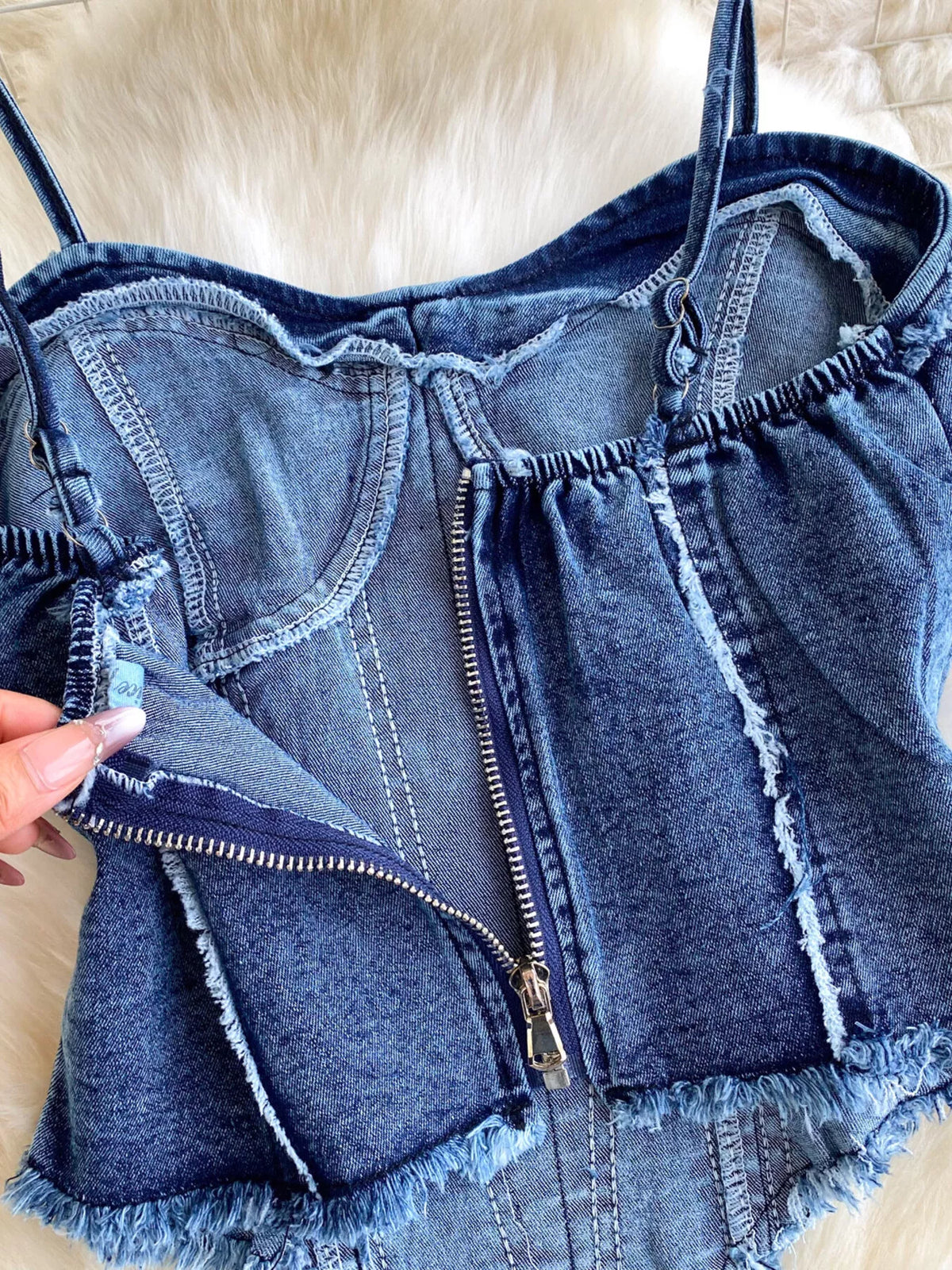 Denim cami and flare jeans set smocked detail