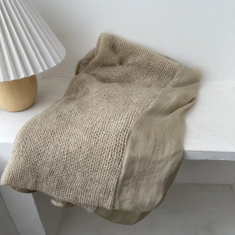 Dyed edge scarf shown in natural light