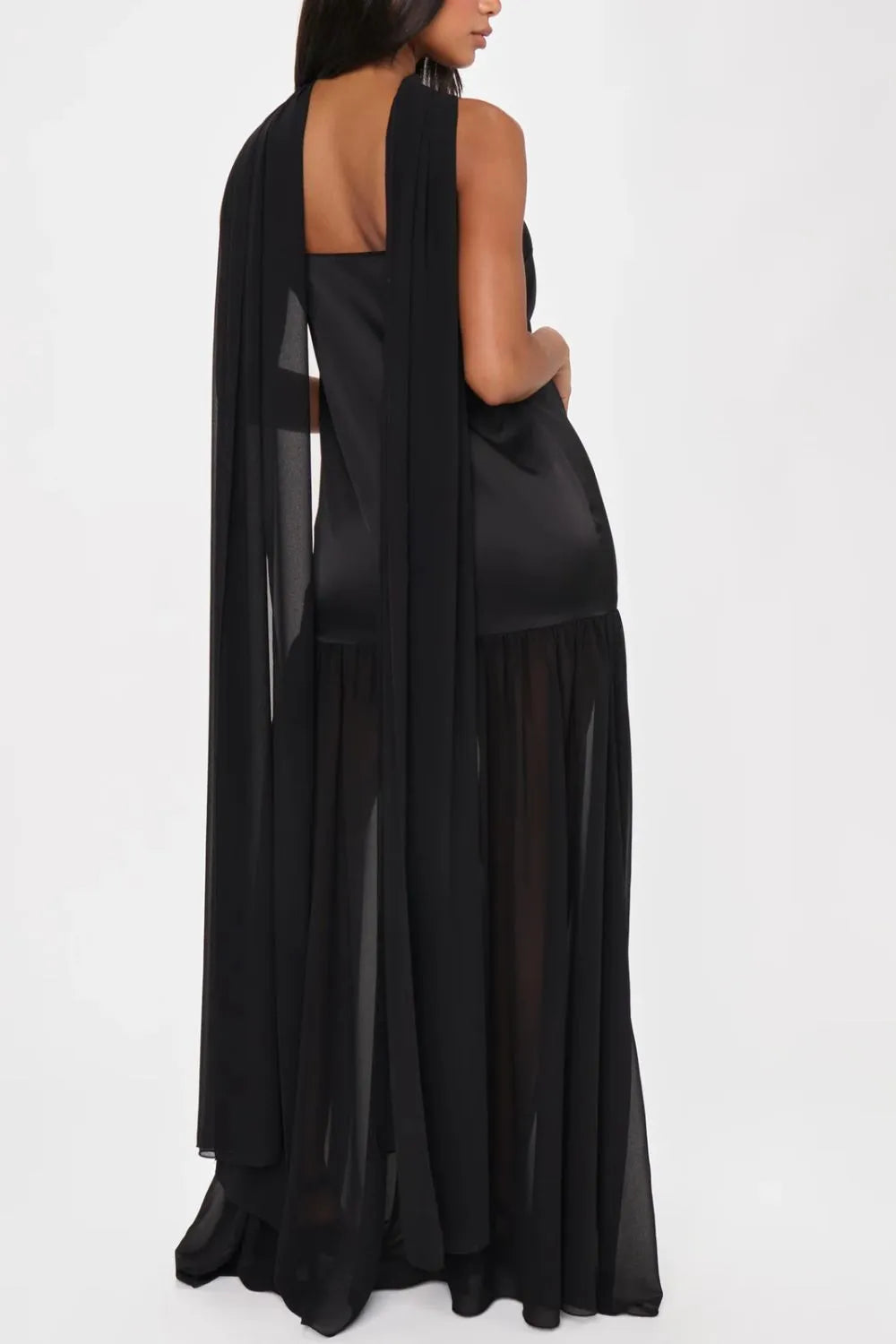 Adjustable strap maxi cami dress with matching scarf, side view