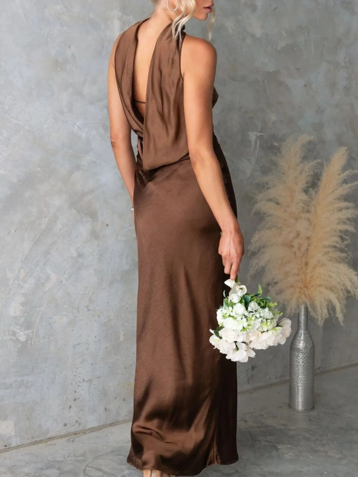 Satin tube maxi dress front view