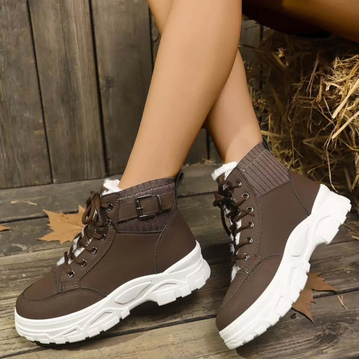 Plush lining lace up boots back view