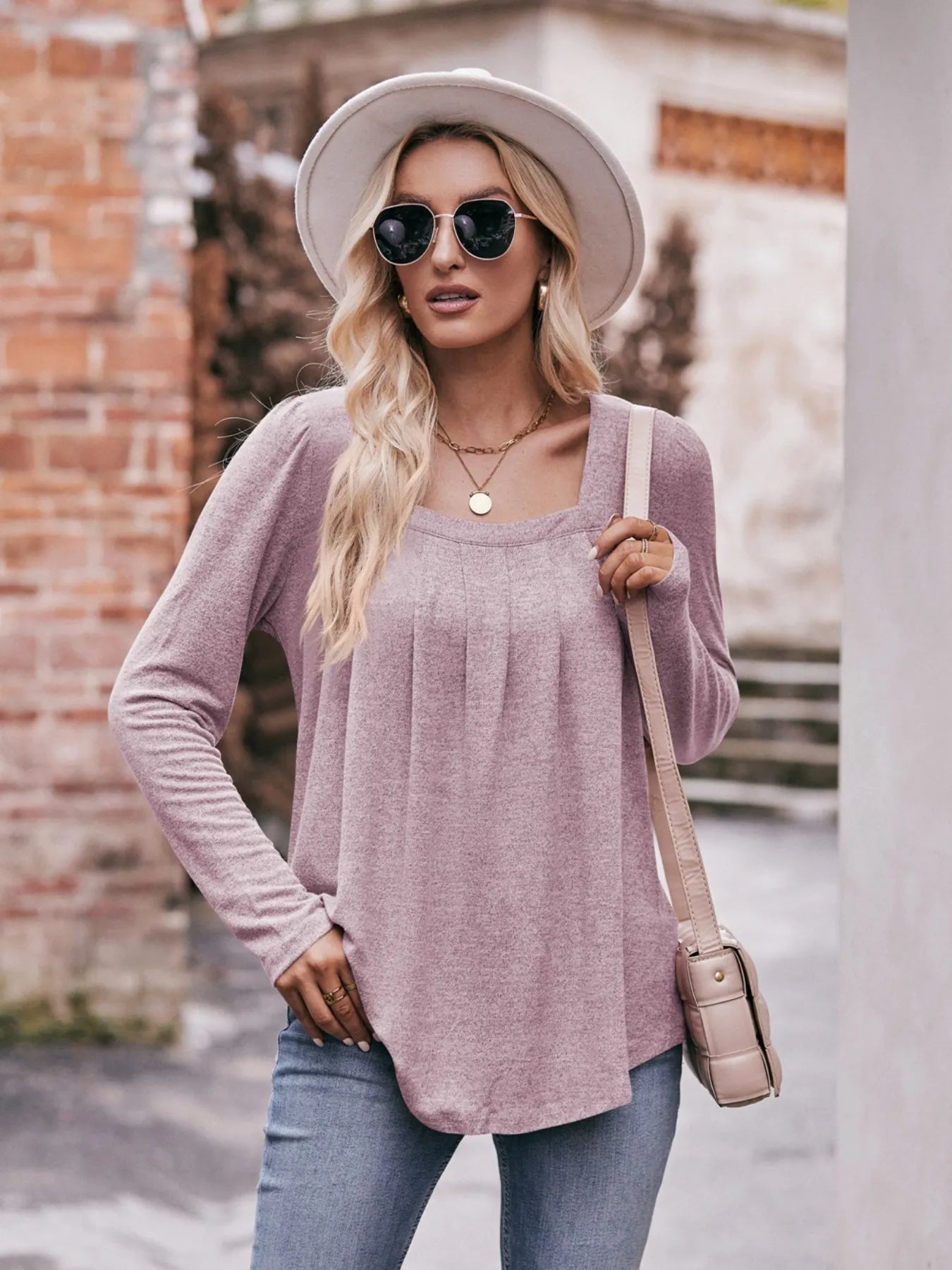 Square Neck Long Sleeve T-Shirt - Fashorio