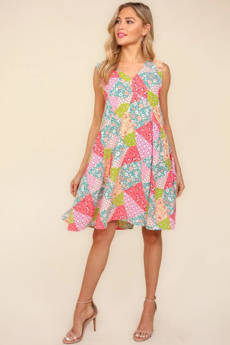 Babydoll Floral Patchwork Dress with Side Pockets