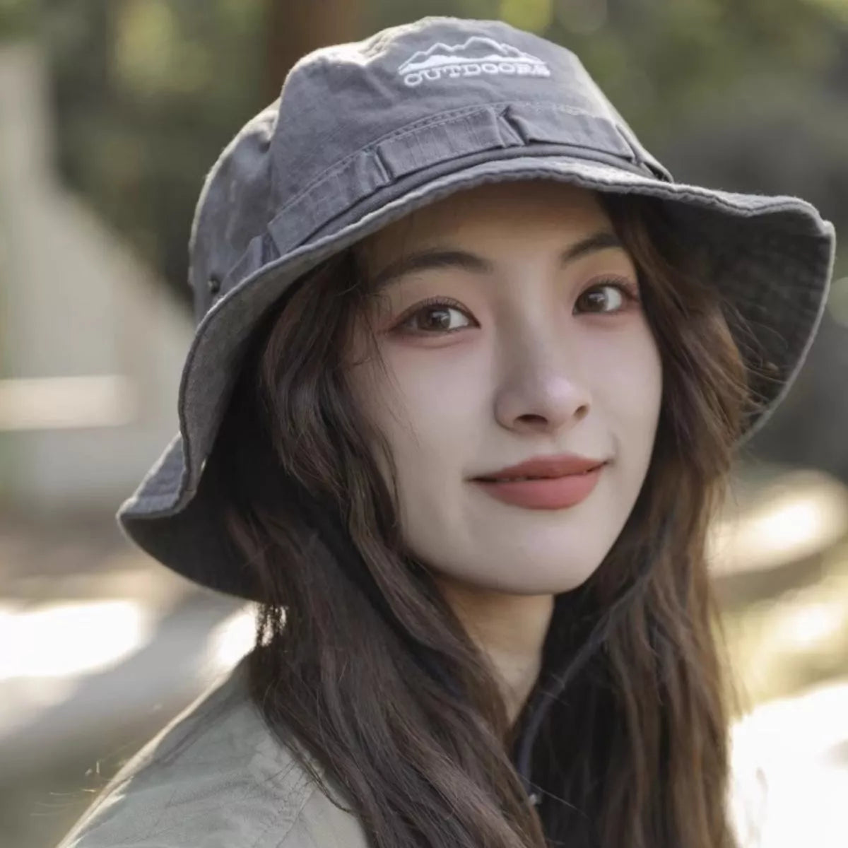 Cotton bucket hat side profile showing brim