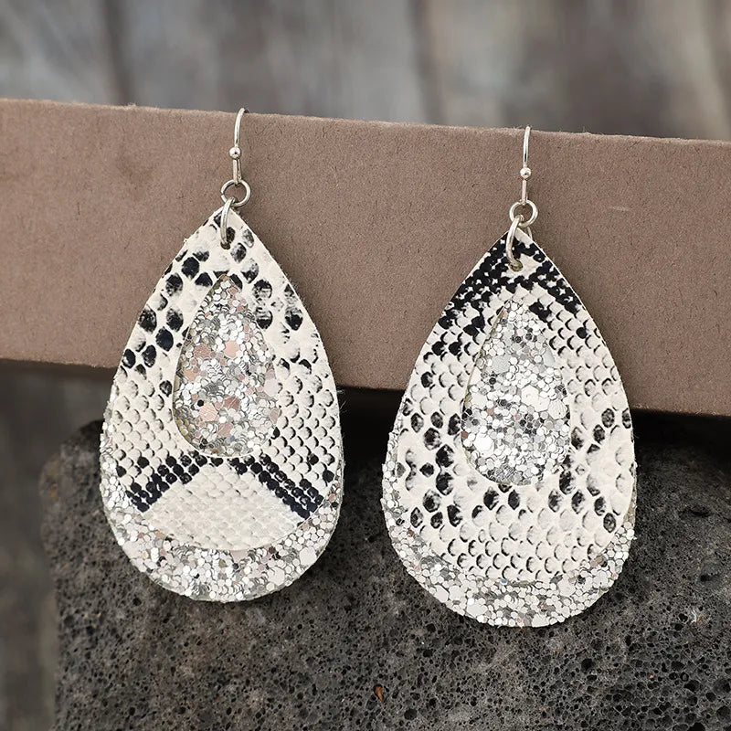 Faux Leather Sequin Teardrop Earrings back view