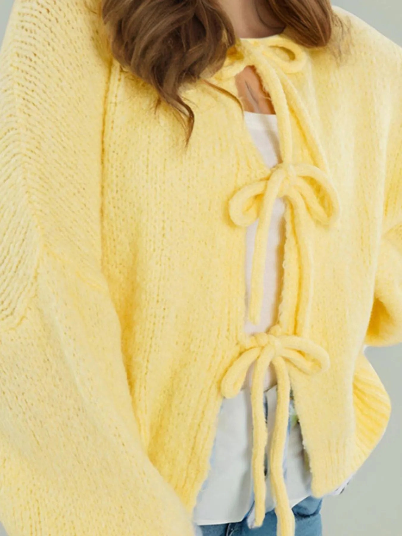 Cozy Bow-Tie Front Knit Cardigan - Fashorio