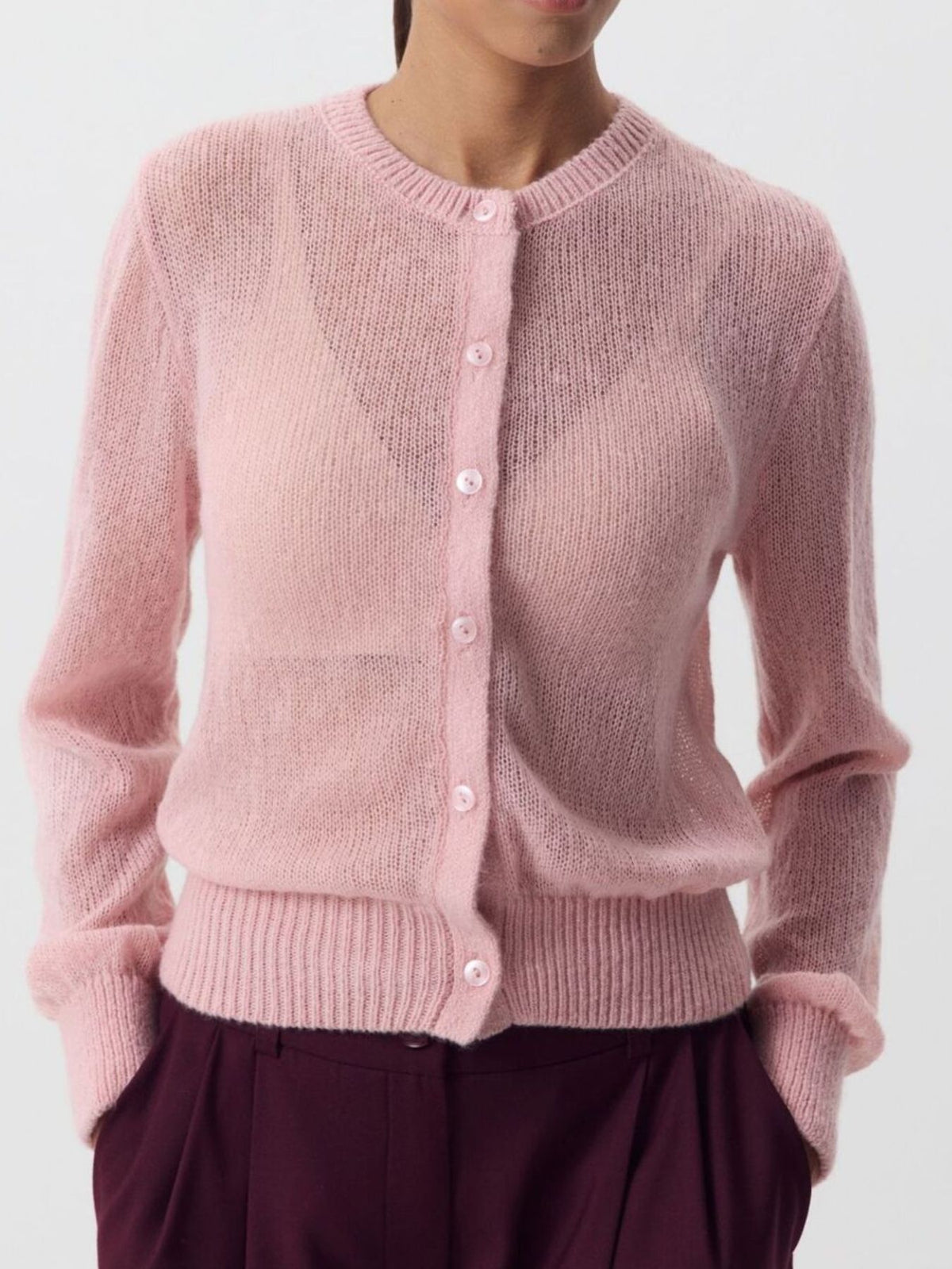 Long sleeve button up cardigan front view