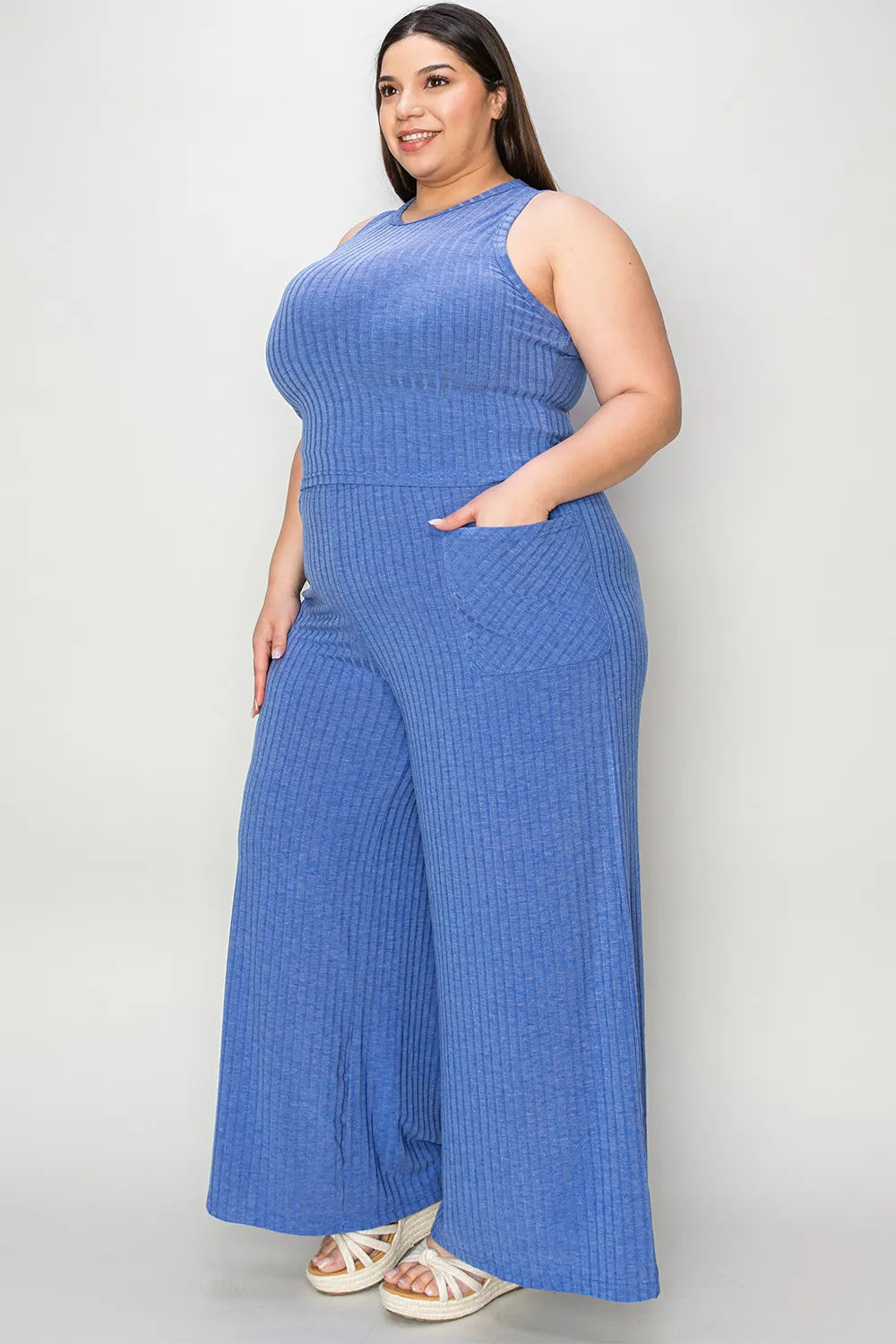 Ribbed Tank and Wide Leg Pants Set, view 20