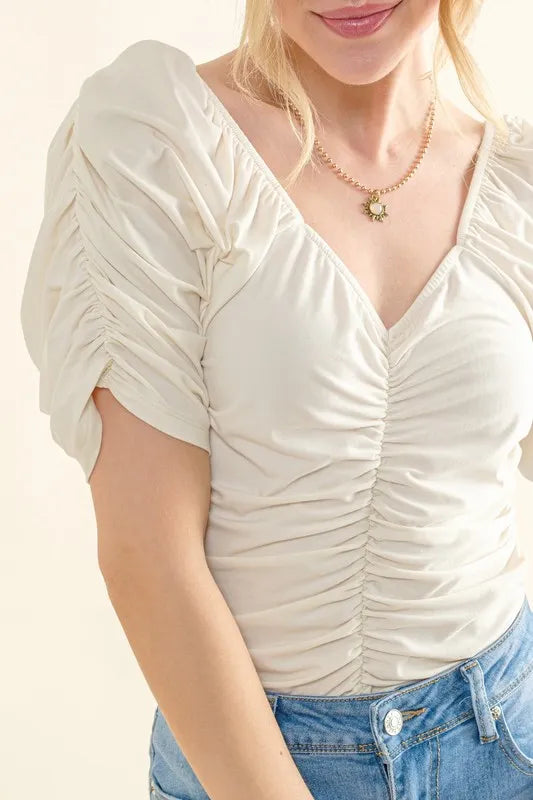 And The Why Buttery Soft Ruched Detailed Jersey Bodysuit - Fashorio