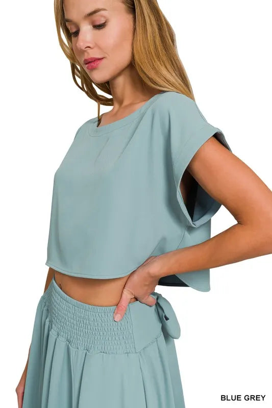 Zenana Heavy Woven Span Crop Tee & Skirt Set - Fashorio