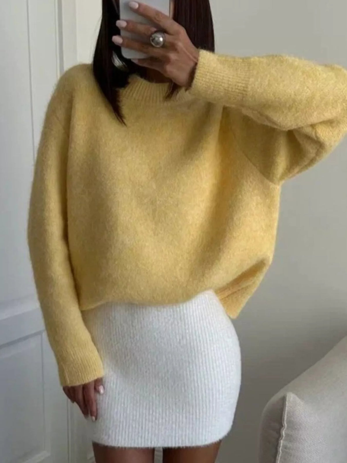 round neck dropped shoulder sweater front view