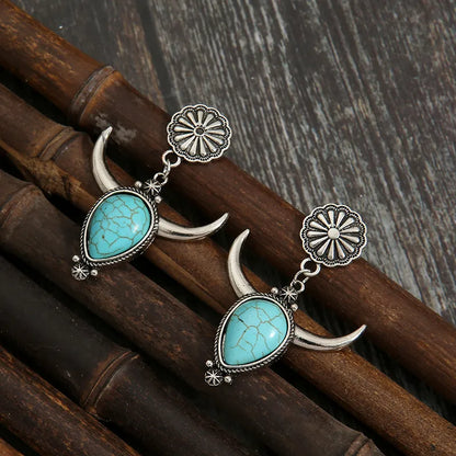 Artificial Turquoise Alloy Cow Head Earrings - Fashorio