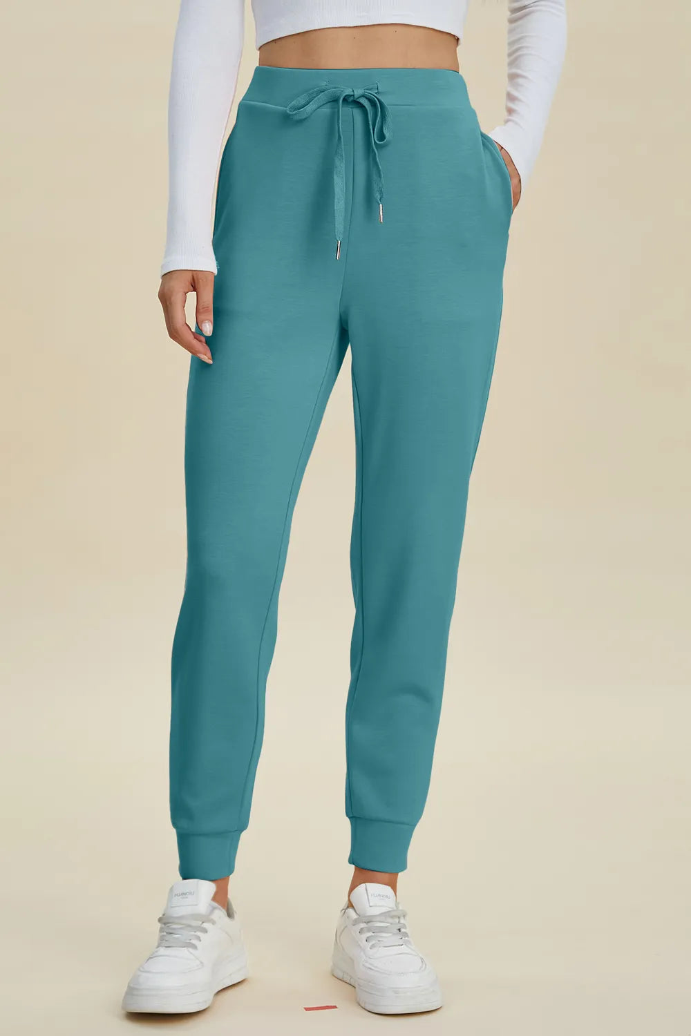 High waist drawstring scuba joggers plus size fit
