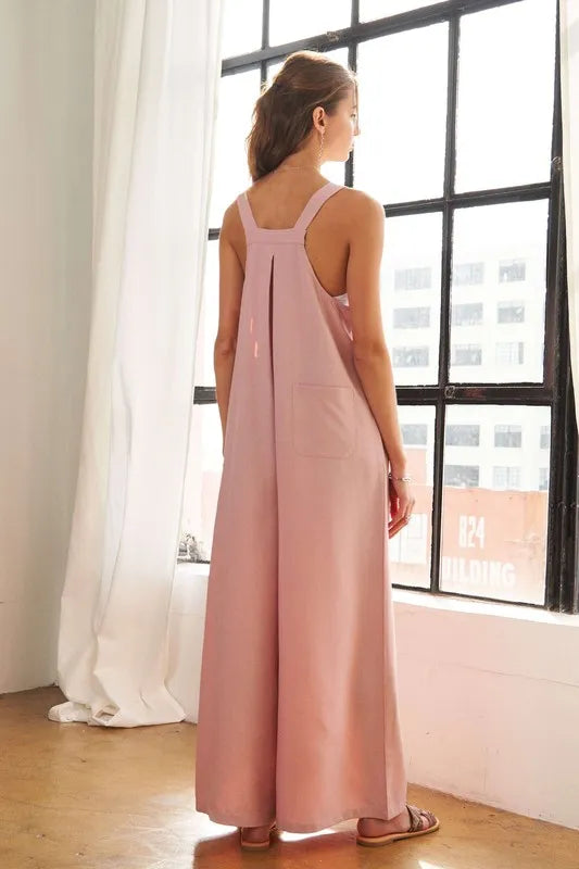 Square Neck Wide Leg Overalls with Pockets side view