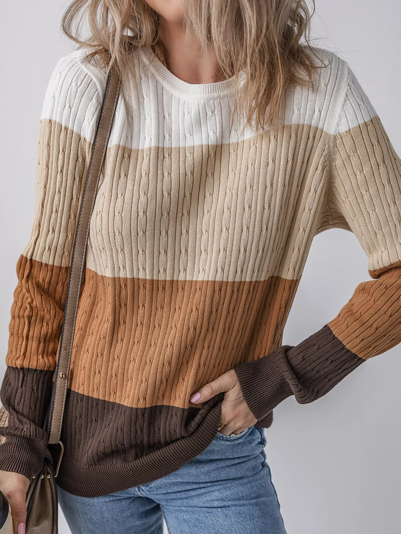 multicolor colorblock cable knit sweater front view