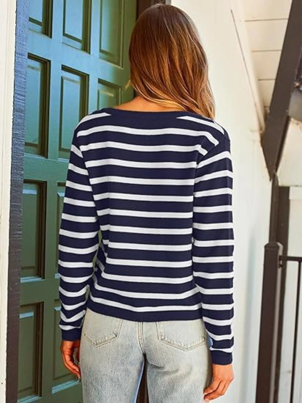 striped button up cardigan knit texture detail