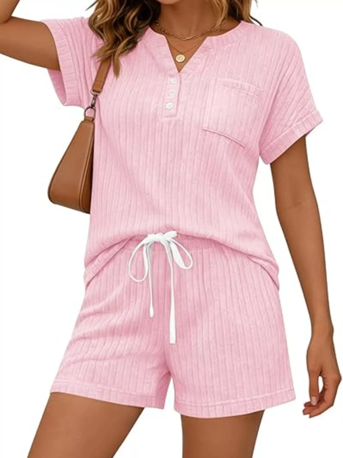 Ribbed Knit Tee and Shorts Two Piece Set, view 26