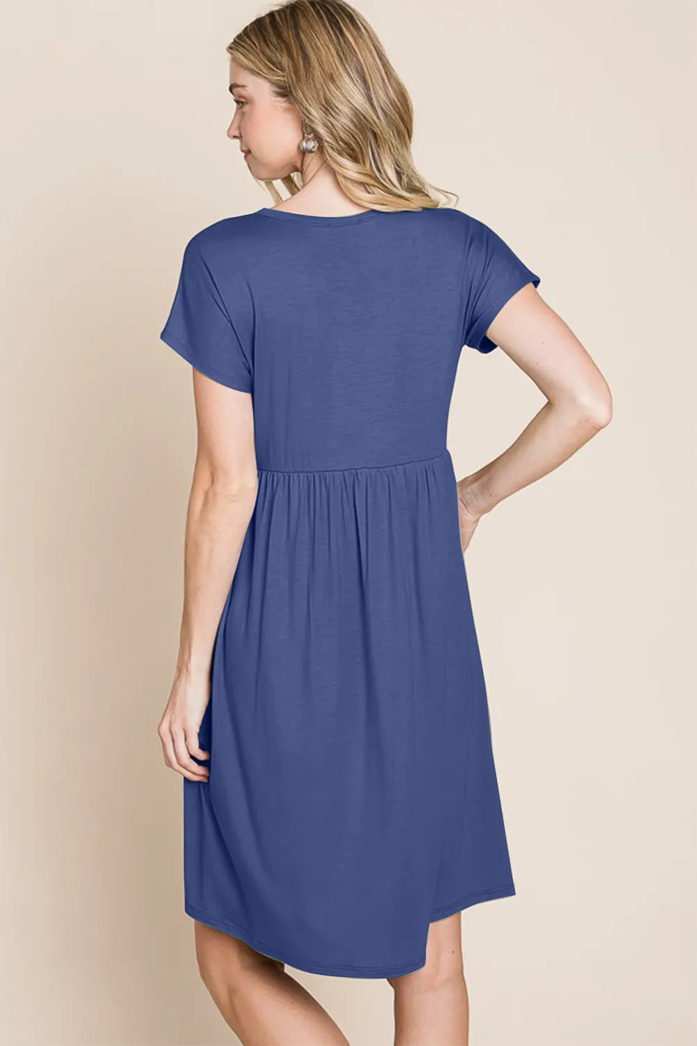 V Neck Short Sleeve Dress back view
