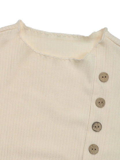 Perfee Decorative Button Round Neck Long Sleeve Bodysuit - Fashorio