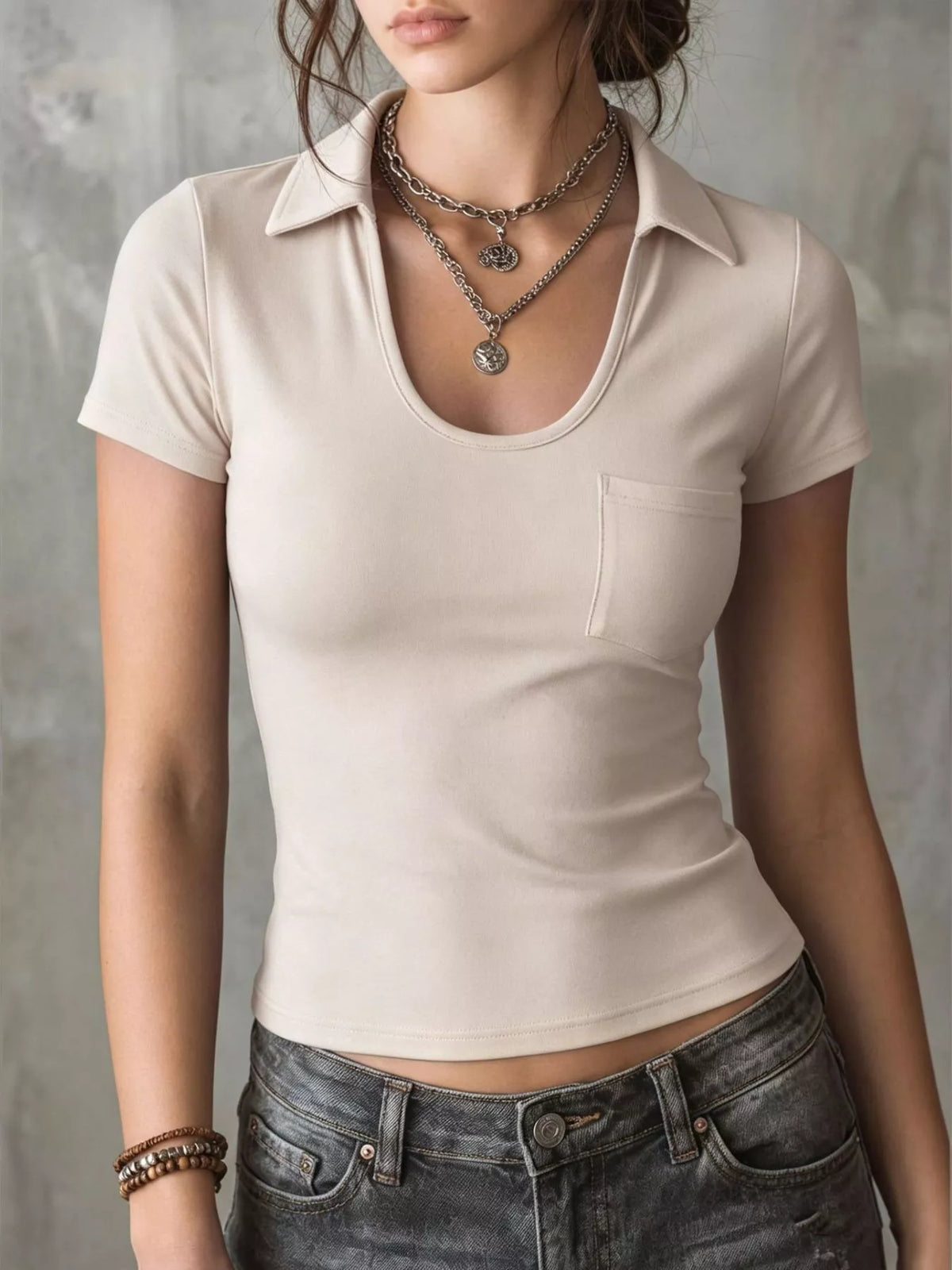 Apricot short sleeve slim fit tee, side view