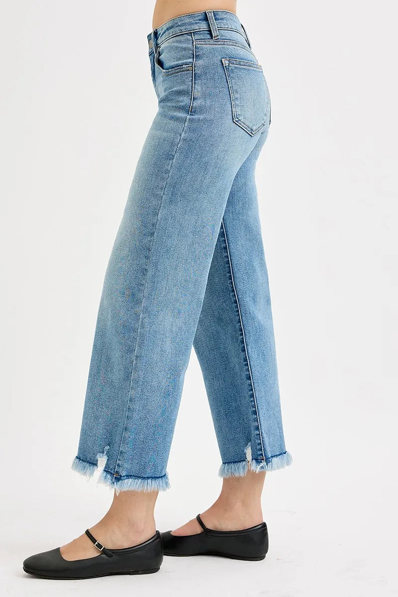 RISEN Full Size Mid Rise Crop Wide Leg Jeans Plus Size - Fashorio