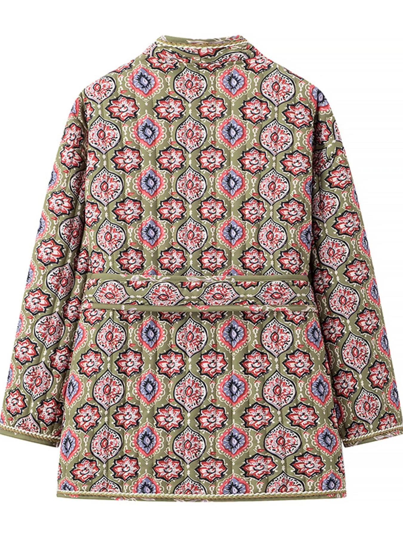 Belted Open Front Floral Winter Coat - Fashorio