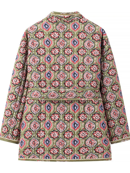 Belted Open Front Floral Winter Coat - Fashorio