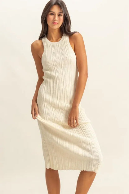 HYFVE Round Neck Bodycon Ribbed Knit Dress WHITE - Fashorio