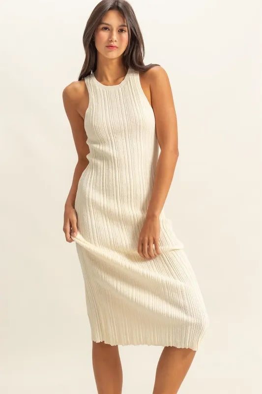 HYFVE Round Neck Bodycon Ribbed Knit Dress WHITE - Fashorio