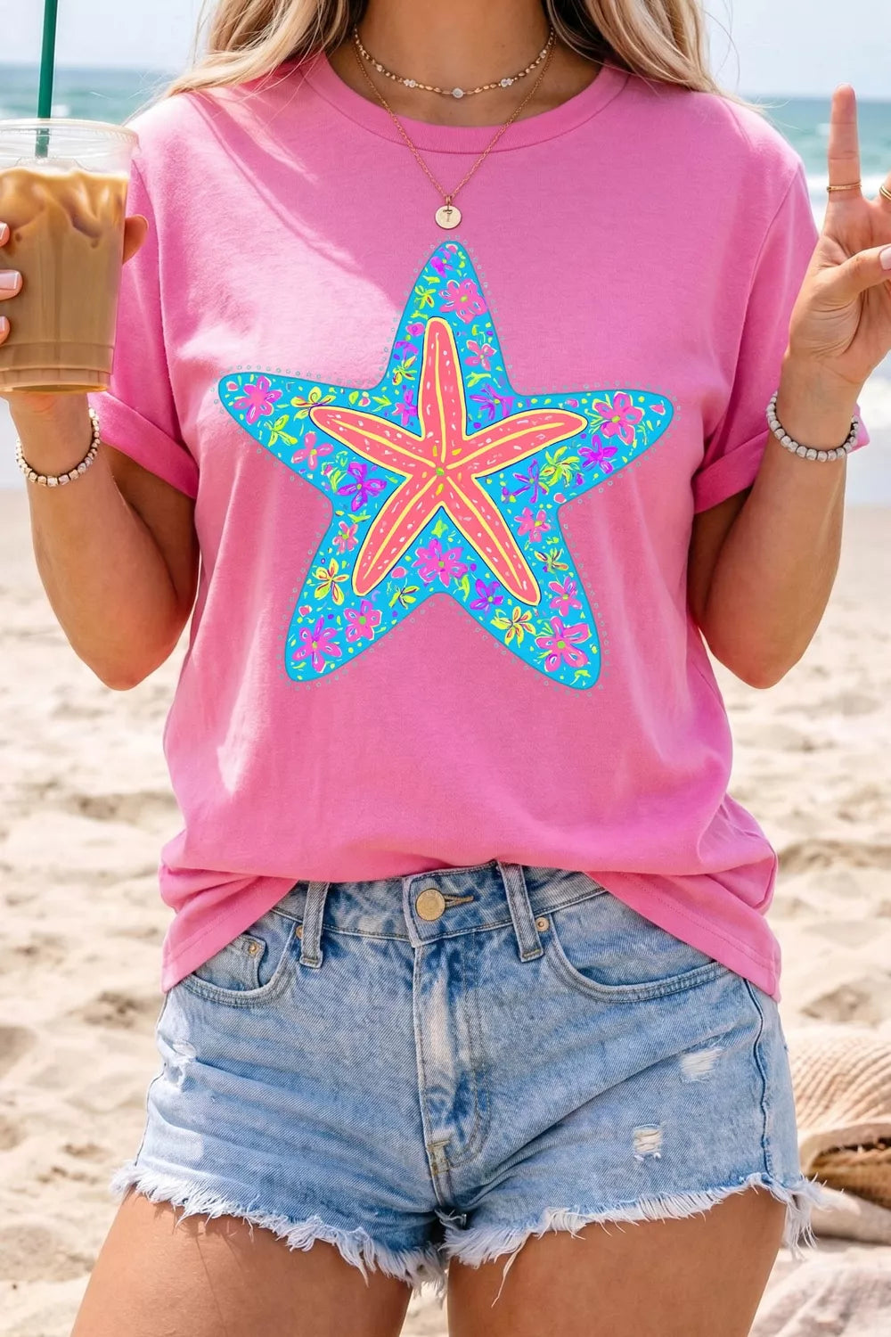 Back view of the fuchsia pink round neck tee