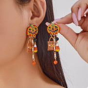 Halloween Rhinestone Pumpkin Drop Earrings Sherbet One Size - Fashorio