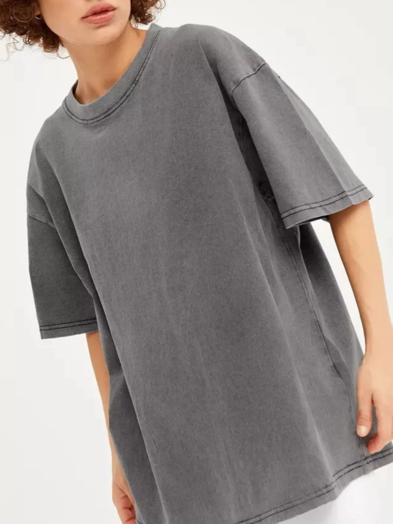 Round Neck Short Sleeve T-Shirt Light Gray - Fashorio