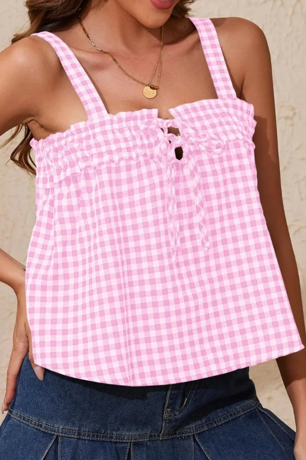 Tied Front Textured Square Neck Cami Top, view 28