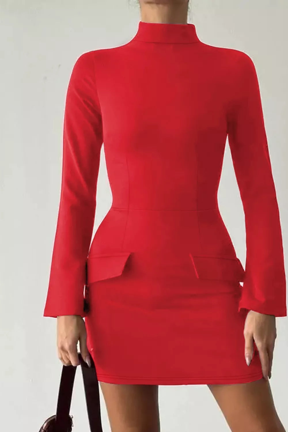 long sleeve mini dress flap pockets styled view