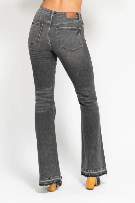 Judy Blue Mid Rise Release Hem Gray Flare Jeans, view 7