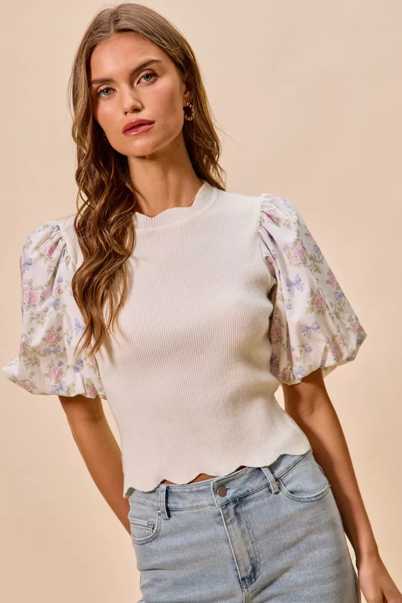 Floral knit sweater top styled for brunch