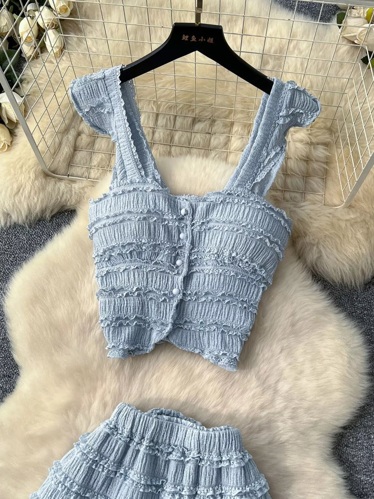 Textured Crop Top and Tiered Skirt Set, view 22