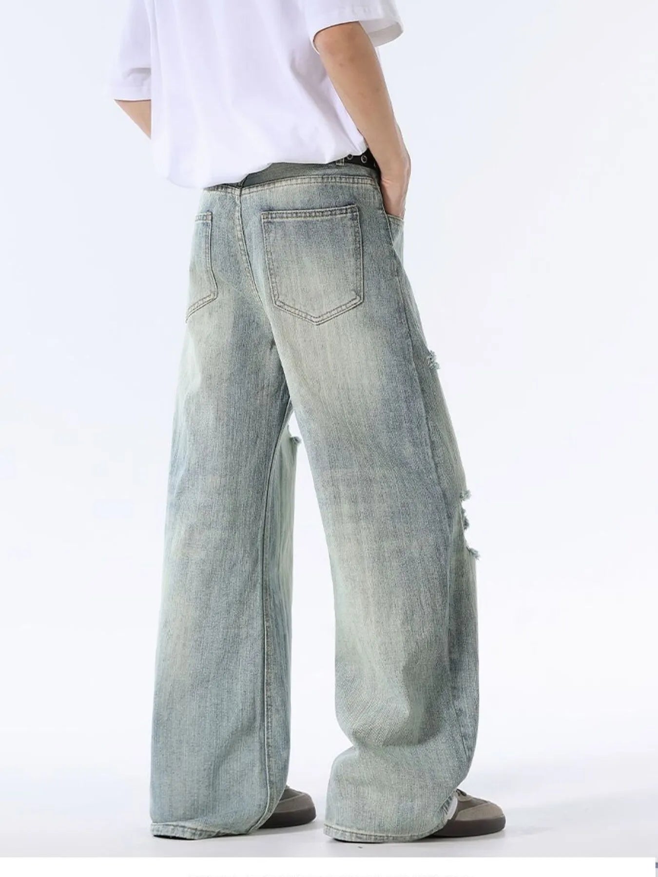 Men's Full Size Distressed Washed Wide Leg Jeans Plus Size - Fashorio