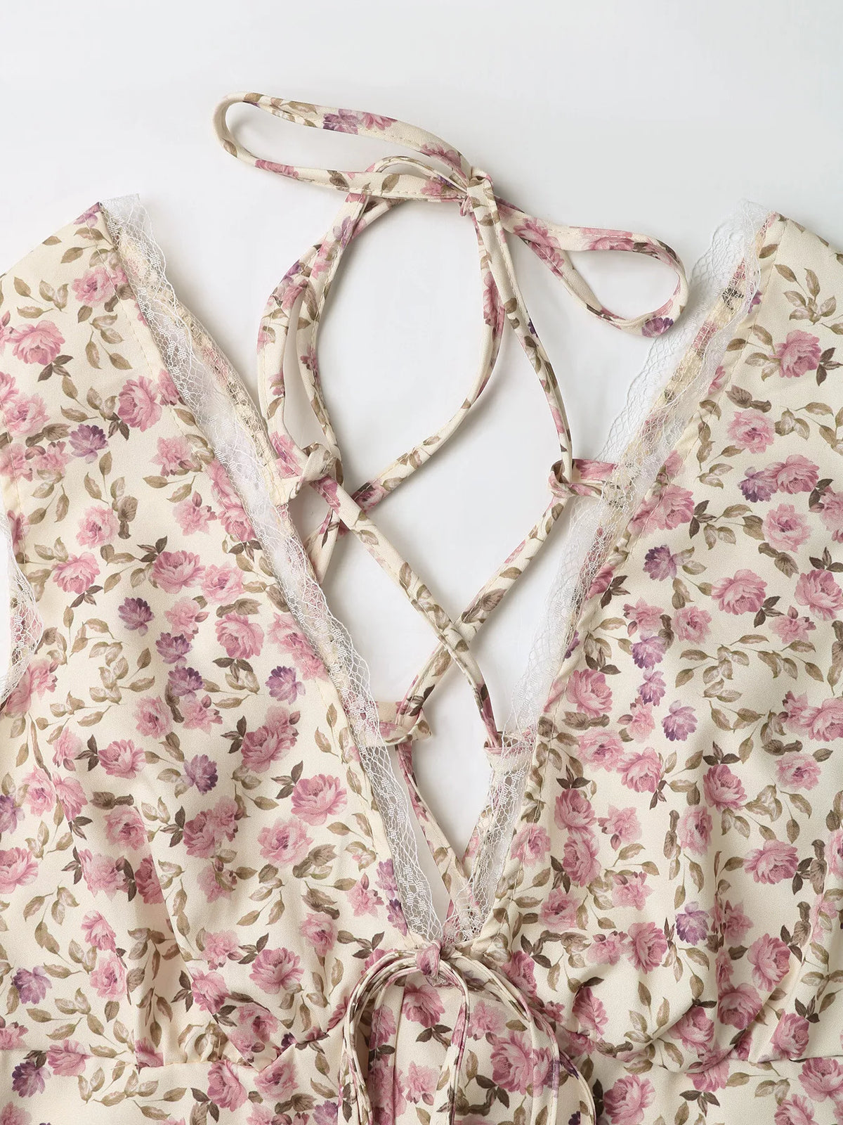 Apricot floral dress lace trim close up